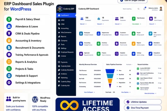 Codersly ERP Pro – ERP Dashboard Sales Plugin for WordPress – Lifetime Deal