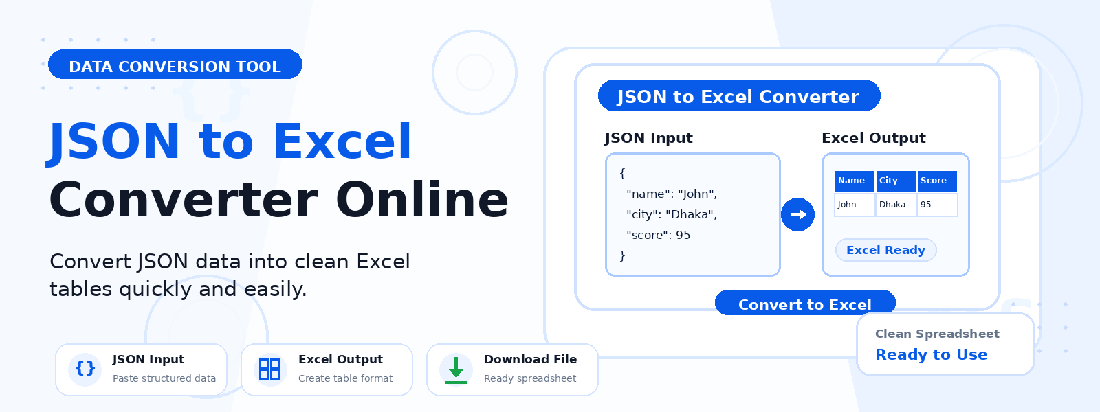 Free JSON to Excel Converter Online – Convert JSON Arrays to XLSX Workbooks