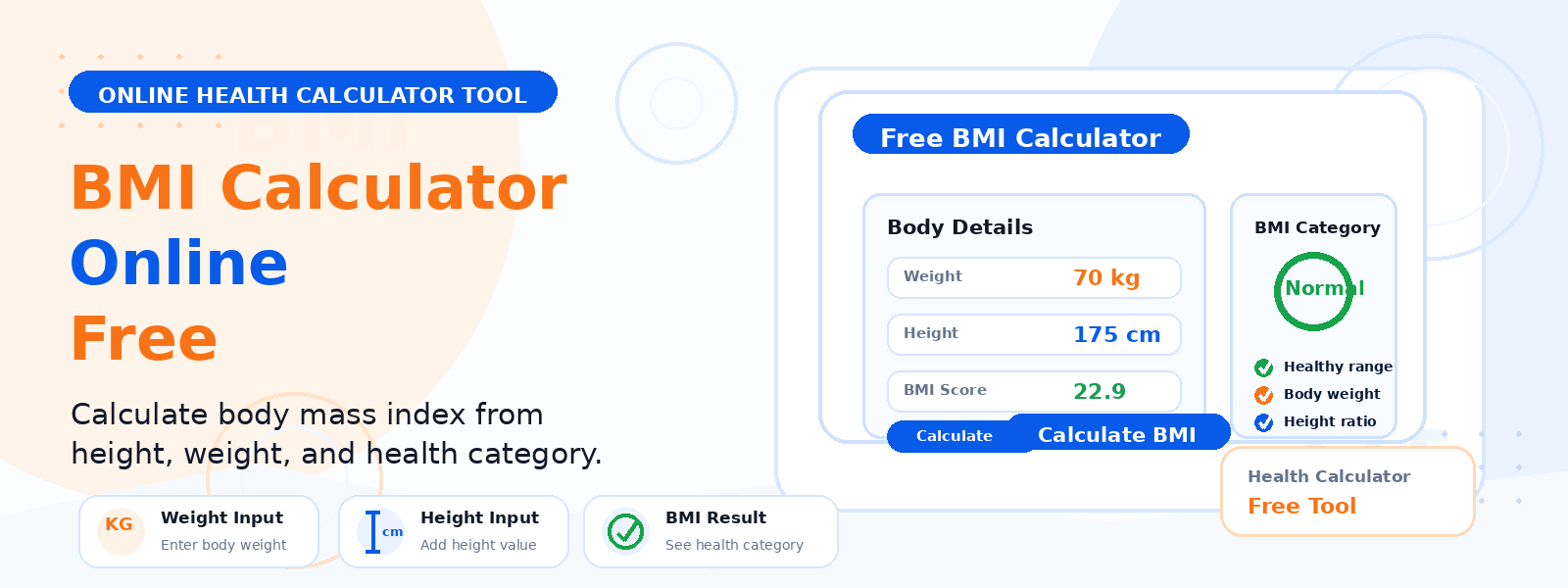 Free BMI Calculator Online – Calculate Body Mass Index from Height and Weight